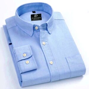 Men's Sky Color Oxford Cotton Long Sleeve Formal Shirt  with Pocket