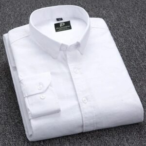Men's Long Sleeve White Color Oxford Cotton Formal Shirt with Pocket